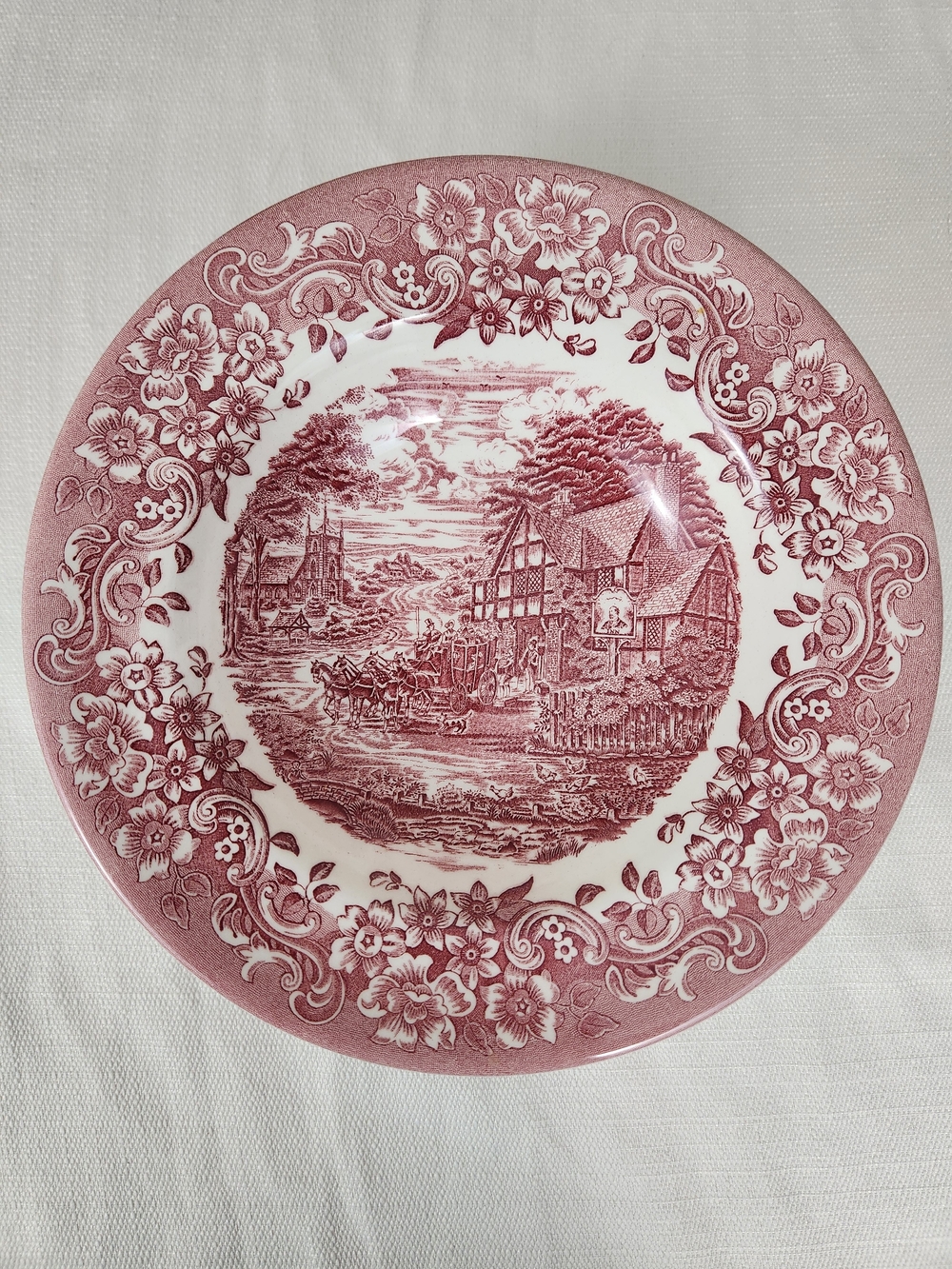 Vintage Staffordshire Engravings "17th Century Red" Transferware Soup Bowls X 3